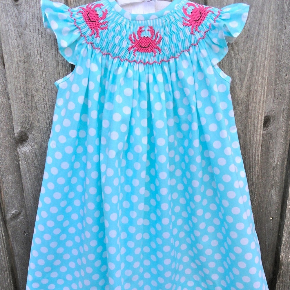 NWOT Smocked turquoise Crab dress Size 3T
